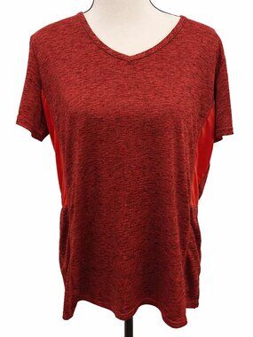 Real Essentials Red Activewear T-Shirt Size L Short Sleeve V-Neck Workout Top